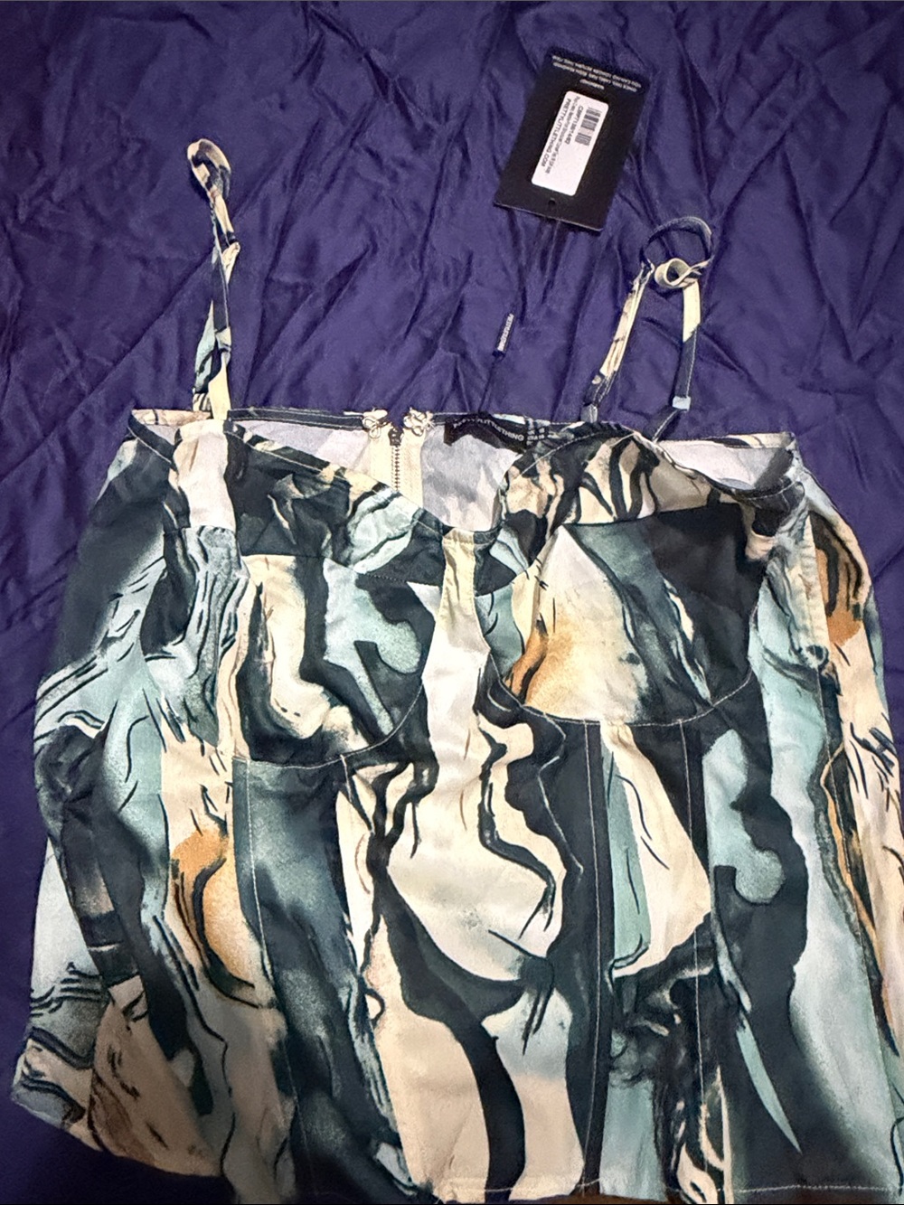 Women’s Marble-Print Spaghetti Strap Top - Teal & Cream